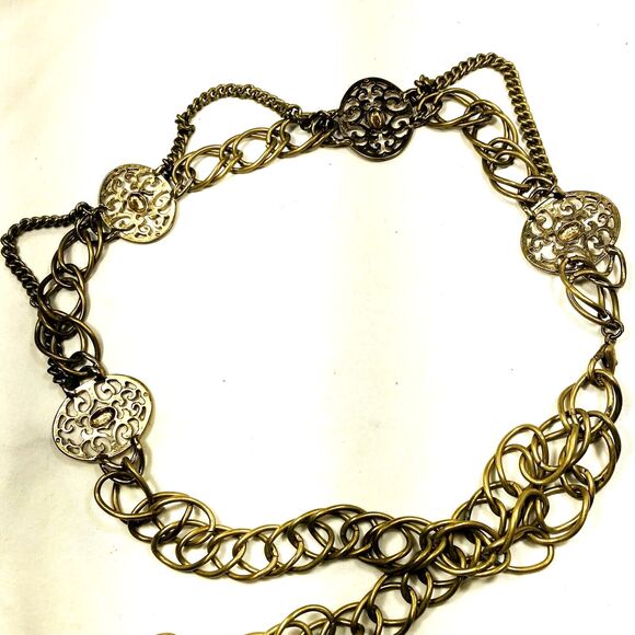 Chain Belt Medallion Concho Metal Brass Y2K Chunky Hippie Boho S M L XL 28-38 in - Picture 12 of 14